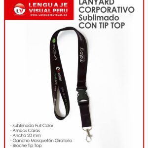 Lanyard con Tip Top de 2 cm. ancho corporativo sublimado a full color